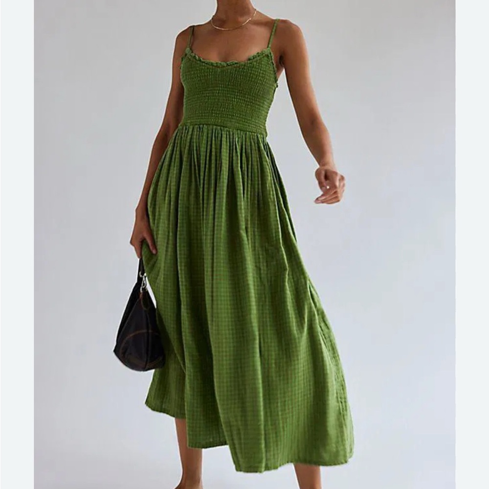 ISO Free People Green/plaid sweet nothing gingham maxi dress